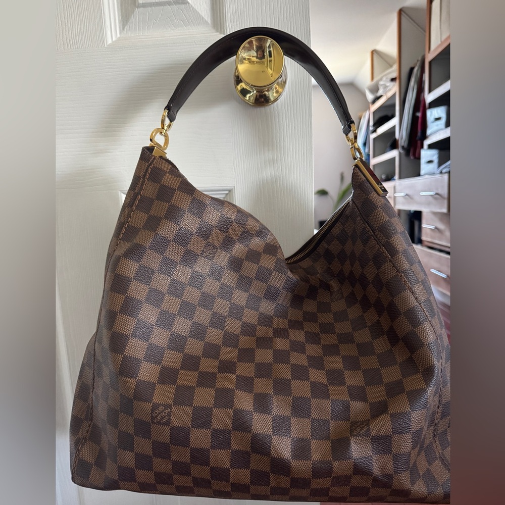 Louis Vuitton Brown Damier Ebene Shoulder Bag with Gold Hardware